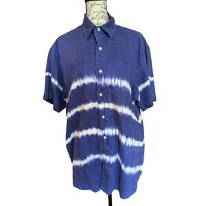 VTG Ralph Lauren Lindsey 100% Linen Tie Dye Shirt Size L Boho Beachwear Coastal